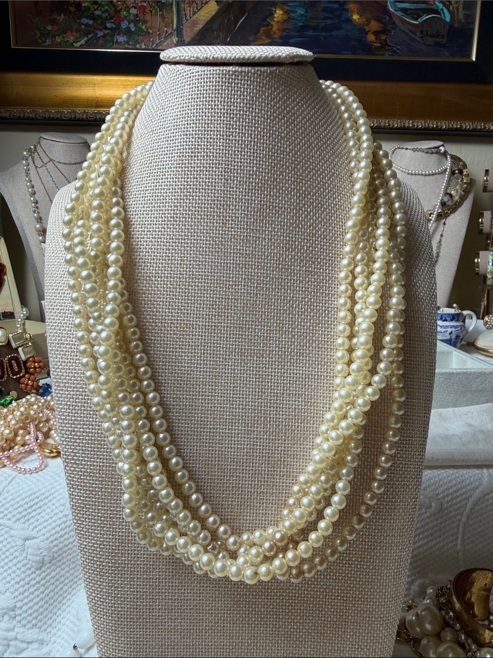 Vintage Cream Multi-Strand Pearl Necklace